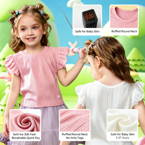 AILEBE Kids Sleeveless Ice Silk Puffed Lace Sando Top Soft Breathable Quick-Dry Summer Wear Ruffled Round Neck With Ribbed Texture No Itchy Tags Safe For Baby Skin Perfect OOTD Pambahay For Girls 1-12 Years