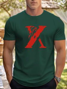 T Shirt For Mens Red Letter X 100% Cotton Graphic Print Summer Round Neck Tee Casual Breathable Streetstyle Daily Cool T Shirt
