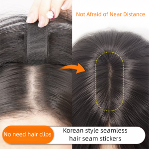 LAOO ต่อผม ท็อปเปอร์ผม วิกผมที่มีหน้าม้า ไม่มีคลิปผม กลาง ชิ้นผมมีขอบ ไร้รอยต่อ หน้าม้าปลอม หน้าม้าผมสังเคราะห์ สำหรับผู้หญิง