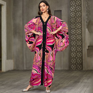 Oversize Bikini Cover Up V-neck Printing Butterfly Beach Tunic Kaftan With Buttons Split Beach Dress Mix Colors