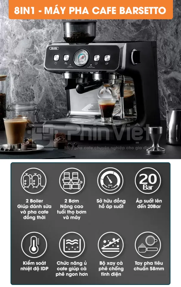 Máy xay và pha cà phê chuyên nghiệp trong Barsetto BAE 02