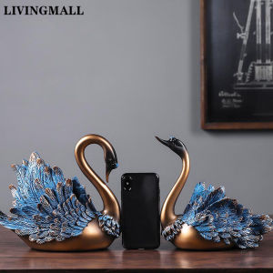Livingmall 1ชิ้นหงส์รูปปั้นตกแต่งบ้านประติมากรรมตกแต่งบ้านที่ทันสมัยห้องนั่งเล่นห้องนอนตู้เครื่องประดับงานฝีมือของขวัญแต่งงานสำหรับเพื่อนคู่