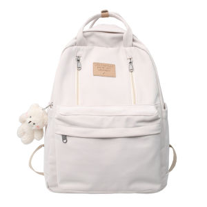 Trendy Women Backpack with Large Capacity and Adorable Bear Pendant Ideal for School Work and Travel