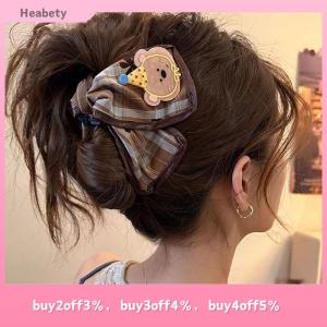 Heabety Sweet Plaid Cloth Hair Claws Cute Bowknot Rabbit Bear Shark Clip For Girls Korean Style Cartoon Hair Barrettes Hair Accessory