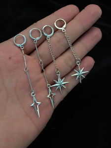 Hợp kim Gothic bí ẩn bốn ngôi sao cánh/gai đinh tán Khuyên tai tròn trang sức cho những người đam mê thời trang và xu hướng