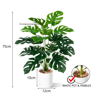 【SG Evergreen】Artificial Plant in White Pot Small FakePlant Faux Plant for Home Decor Artificial Palm Monstera Fig Plant