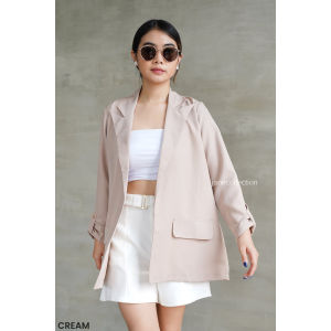 JANE COLLECTION || Blazer Formal Kerja Wanita Fashion Atasan Korea - Pevita Blazer Hitam Putih Silver Cream Choco