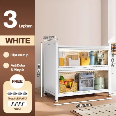 Lemari Dapur Besi Serbaguna 3 - 4 Layer Multifungsi Lemari Perabotan Dapur Tertutup Rak Piring Tertutup Rak Piring