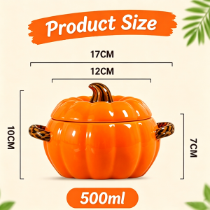500ML Pumpkin Shaped Ceramic Soup Bowl With Lid Microwave Safe Household Food Container