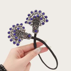 YOUJ Charming Peacock Zircon Curler Hair Clip Blue Flower Curls Hair Bun Rotating Hairband Twister for Women