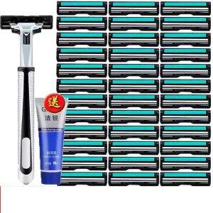 Set dao cạo râu và 36 lưỡi dao kép chính hiệu Luxury tặng kèm tuýp kem cạo râu giúp bạn cạo không đau sảng khoái
