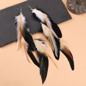 FELIZ Ethnic Long Feather Dangle Earrings Hanging Jewelry Long Tassel Feather Earrings Unique Boho Pea Tassel Earrings Womens Earrings
