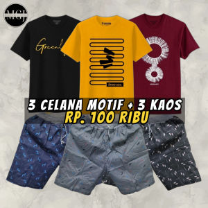3 CELANA CHINO MOTIF + 3 KAOS PAKET HEMAT 100 RIBU SETELAN PRIA REMAJA DEWASA