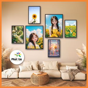 50 Bộ 6 tranh treo tường trang trí phòng khách Home decor dán tường trang trí nhà cửa hiện đại can vas có sẵn keo dán.