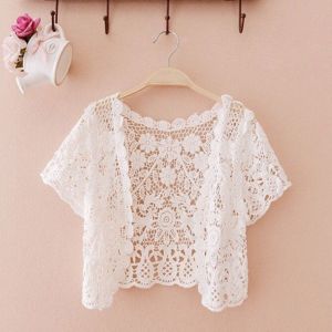 OKONOK Đen/Trắng Áo khoác mùa hè cô dâu Phong cách cắt xén Mở phía trước Áo len đan Thanh lịch Họa tiết hoa Áo choàng ren dành cho phụ nữ
