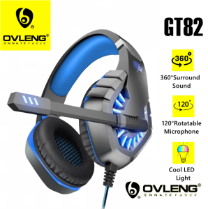 OVLENG GT82 E-Sport Gaming LED Light 360° Stereo Sound Headset with USB+ 3.5mm Jack and Adjustable Microphone