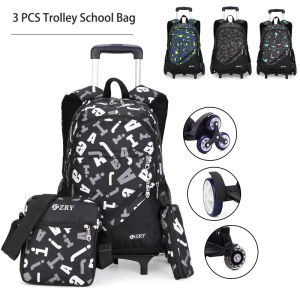 New 3PCS Trolley School Bag Elementary Middle School Students Boys Six-wheel Stair-climbing Dual-use Backpack