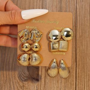 MAXG 6Pairs Vàng Bông tai thả Sao biển Bohemian Bông tai dạng thả  Trái tim Khuyên tai Quà tặng