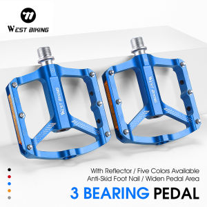 WEST BIKING 1 Pair Bike Pedals Seal 3 Bearings MTB Pedals Reflective Ultralight Alloy Bicycle Bike Flat Pedals