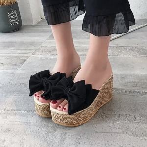 [Free Shipping] New WomenS Summer Sandals Korean-Style Fashionable Designed For Outdoor Wear With Extra-High Heels Platform Soles And A Bow Detail