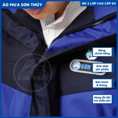 ( Bộ K5 -SỊN )Bộ áo mưa 2 lớp Sơn Thủy K5 bộ quần áo mưa thời trang cao cấp màu xanh cải tím than