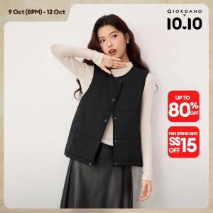 Giordano Beau Monde Women Round neck snap buttons padded vest Free Shipping 13376797