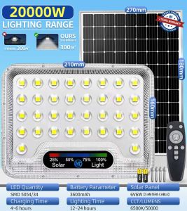 ECOCO Buy 1 Take 1 Curved Solar Light Outdoor Waterproof IP67 20000W Solar Flood Light With Solar Panel LED Convex Lens Beads Three Sensor Modes Auto On/Off with Remote Control Courtyard for Gate Fence Garden Patio Yard Pathway