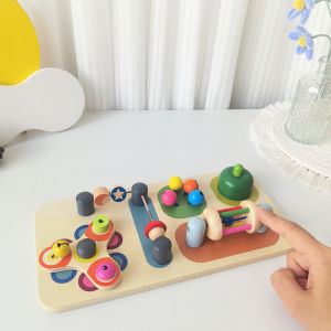Montessori early education wooden rolling drum and bell busy board for toddlers fine motor skill training and intellectual development toy