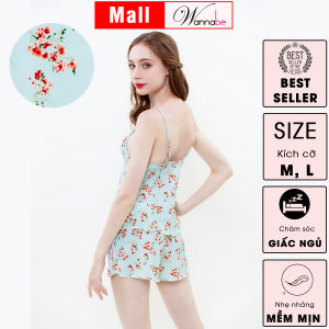 Đồ bộ mặc nhà WANNABE BSS91 đồ bộ quần sọt với áo 2 dây phối ren trung tâm thỏai mái khi ngủ trẻ trung khi ở nhà