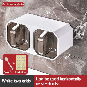 【1-3 Days Delivery】Kitchen Seasoning Box Wall-Mounted Perforation-Free Adjustable Multifunctional Jar Combination Set Storage Msg Glutamate Salt