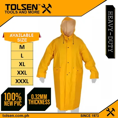 Tolsen Rain Coat w/ 2 Side Pockets and Zipper (M | L | XL | XXL | XXXL) Rain Protection Coat