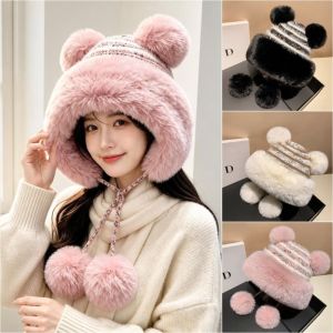CHLOCH Fleece Lined Ear Protection Hat Thickened Anti-Cold Beanies Cap Soft with Fur Balls Winter Balaclava Hat Winter