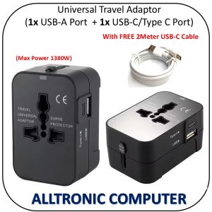 [Get FREE Charging Cable]  Travel Adaptor Universal with surge Protector and 1x USB-A Port + 1x USB-C Type C Port