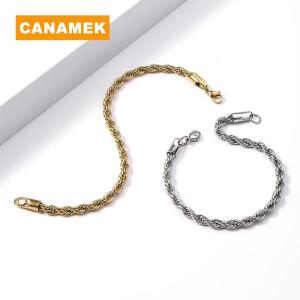 【CANAMEK】 Stainless Steel Bracelet New 3MM Thick Cable Shape Metal Bangle Hip Hop Twist Chain Chic Men Cool Fashion Jewelry