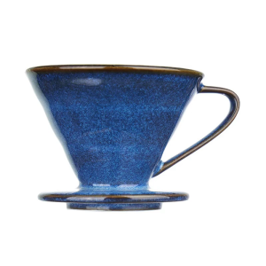 Blue Glazed Ceramic Pouring Over Thick Insulated Cup Retains Coffee Flavor Naturally