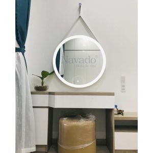 Gương điện Led treo tường dây da kích thước D60cm cho nhà tắm trang điểm hành lang phôi nhập khẩu bỉ hàng chất lượng cao - Bảo hành 10 năm