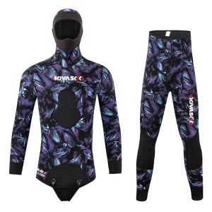 Mens 3mm Spearfishing Wetsuit 2-Pieces Hooded Neoprene Super Stretch Camo Diving Suit for Snorkeling SurfingScuba Diving