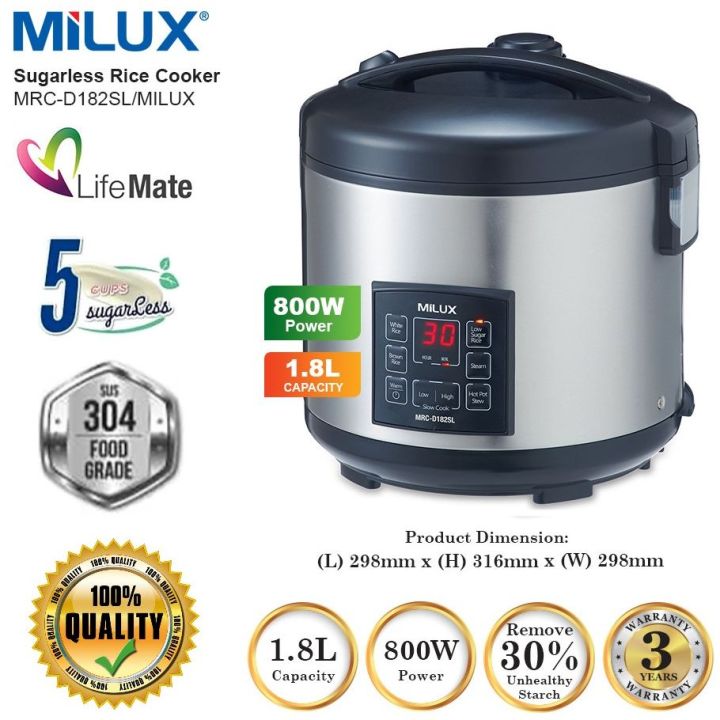 HIGH QUALITY MILUX 1.8L Sugar Less Rice Cooker SUS304 Stainless Steel Inner Pot 低糖饭煲 MRCD182SL