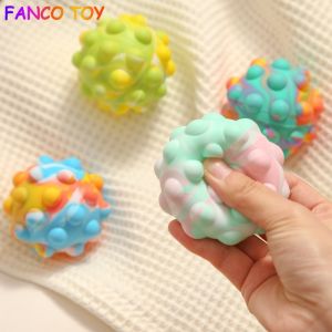 Rainbow Silicone Bubble Ball Pop It Fidget Toy with Simple Dimple Decompression Toy Irritability Relief Squeeze Mini Ball Toy Autism Diversion Relaxation Toy