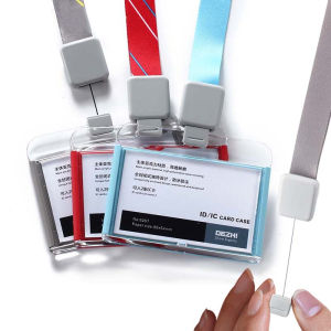 Card Holder Employee Name IC ID Card Holder Case Cover Acrylic Clear Work Certificate Identity Badge with Retractable Lanyard for Student Staff Business