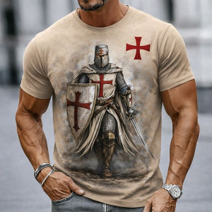[Local Stock] VCC Funny Crusader Knights 3D Print Mens T Shirts Hip Hop Trend Vintage Clothes Casual O-neck Short Sleeve Tops Summer Loose Tees