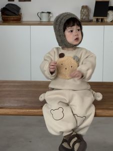 Childrens clothing autumn and winter fleece-lined two-piece set 2025 Baby Clothing Korean Style Childrens Wear Boys Thickened Outfit