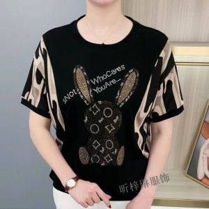 Short-sleeved T-shirt for Women Fashion Drilling T-shirt Roun-neck Casual Top