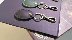 Handmade Genuine Leather AirTag Holder Keychain - Compact Full Coverage Case Cover with Keyring Compatible with AirTag