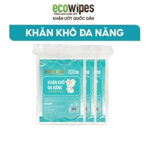 HÀNG CÔNG TY_Combo 03 Túi Khăn Vải Khô Đa Năng Cho Bé Happy Kids Túi 270 Tờ Không Mùi Mềm Mịn Dai