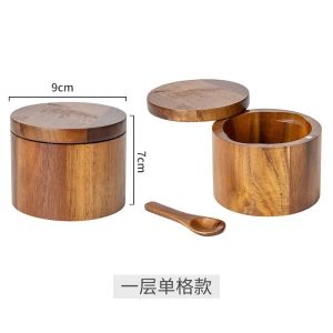 FFBH Acacia Wood Salt Jar Solid Wood Seasoning Wooden Kitchen Seasoning Bottle Storage Seasoning Jar Q3P9R