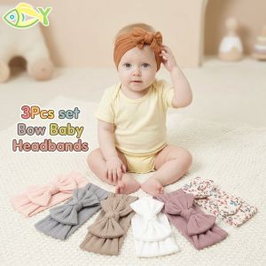 3 Pcs Bow Baby Headbands Solid Color Soft Cotton Girl Hair Accessories Cute Princess Newborn Gift Set