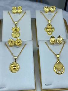 Hoa Bướm Sóng Biển 24K Vàng Dubai Trang Sức Vòng Cổ Bông Tai Bộ