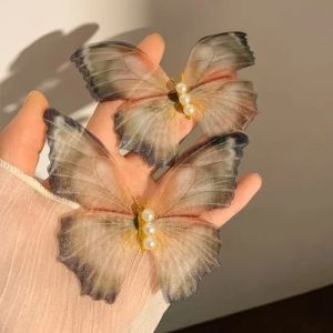 1/2pcs Retro Beautiful Moving Wings Pearl Hairpin Women Lace Butterfly Hair Clips Glitter Sweet Barrette Headwear Hair Accessories