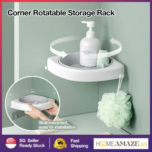 [SG ready stock]Wall-mounted Bathroom Corner Rotatable Storage Rack Kitchen storage rack